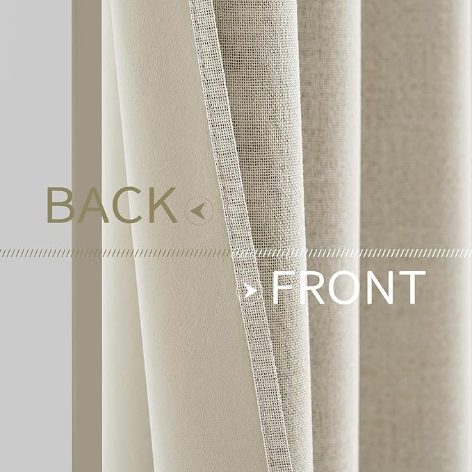 MIULEE 100% Blackout Linen Textured Curtains for Bedroom Solid Thermal Insulated Cream Grommet Room Darkening Curtains & Drapes Luxury Decor for Living Room Nursery 42 x 90 Inch (2 Panels)