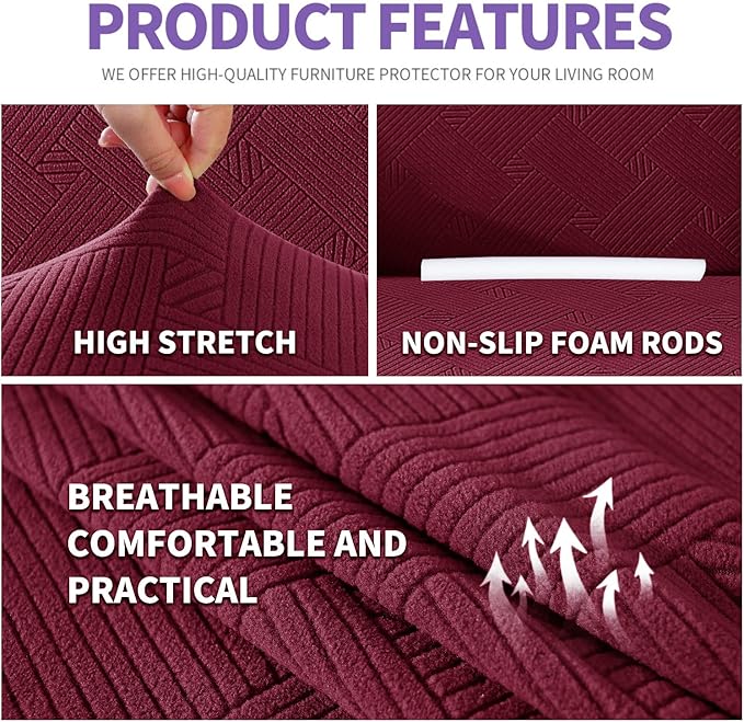 ZNSAYOTX Super Stretch Chair Slipcover (30"-47"), New Striped Sofa Chair Covers for Living Room, Dogs Pet Friendly Anti-Slip Chair Protector Spandex Armchair Slipcovers (Wine Red, Chair)