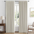 MIULEE 100% Blackout Linen Curtains for Bedroom, Light Cream Solid Luxury Decor Thermal Insulation Room Darkening Drapes for Living Room Nursery Back Tab Rod Pocket 42 x 90 Inches, 2 Panels