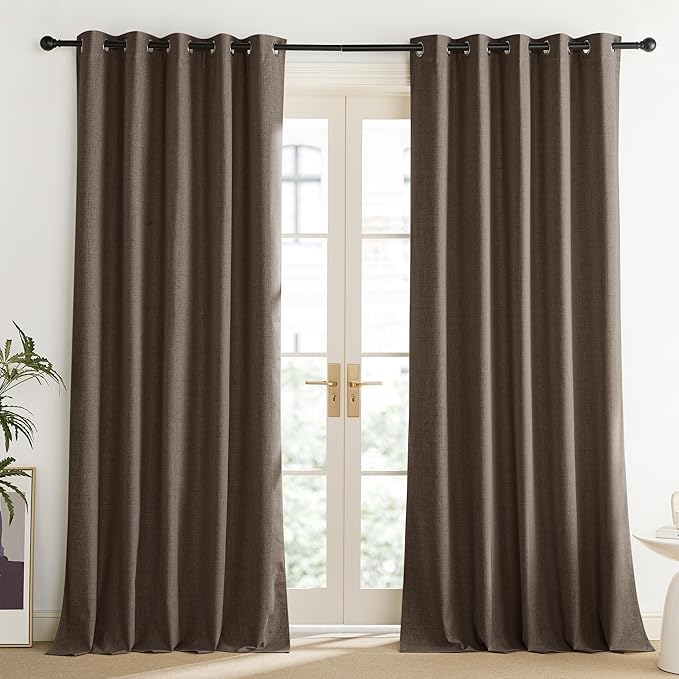 NICETOWN Coffee Vintage Linen 100% Blackout Curtains for Living Room, Thermal Insulated Curtains 120“ Long, Noise Reducing Window Treatment Drapes for Home Office, 62" Wide Per Panel, Set of 2