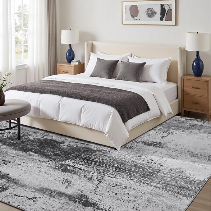 Toneed Abstract Area Rug Modern Washable Rug Soft Non Slip Rug Low Pile for Bedroom Living Room Dining Room Slate Grey 4x6 Feet