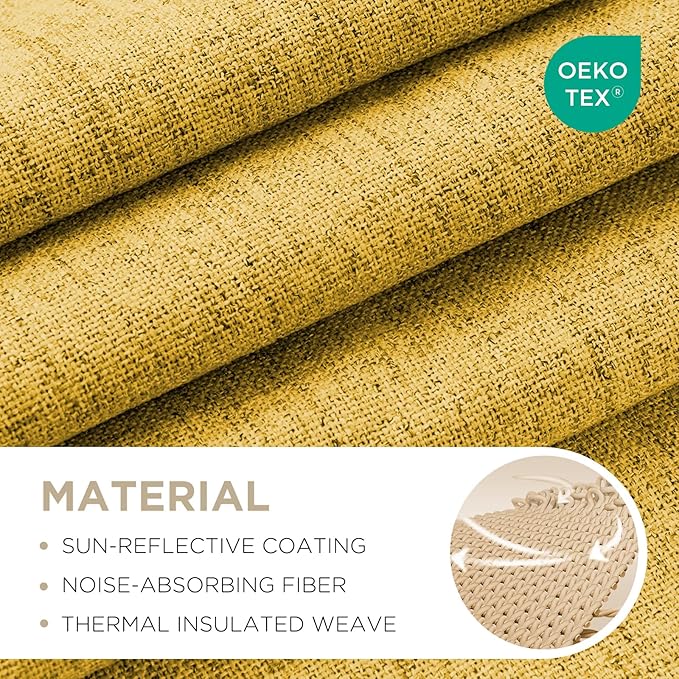 Joydeco Blackout Curtains for Bedroom - 100% Light Blocking 2 Panels Set Yellow Drapes 66"W x 108"L, Thermal Insulated Room Darkening Curtains, Linen Textured for Living Room, Rod Pocket & Back Tabs