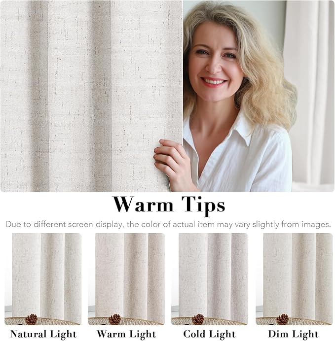 H.VERSAILTEX Linen Blackout Curtains 72 Inches Long 100% Absolutely Blackout Thermal Insulated Textured Linen Look Curtain Draperies Anti-Rust Grommet, Energy Saving with White Liner, 2 Panels, Ivory
