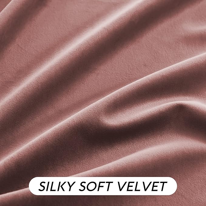 RYB HOME Dusty Pink Velvet Curtains 96 inch, Darkening Window Curtains for Living Room Energy Efficient Backdrop Festival Decor for Girls Bedroom Dining Room, Wild Rose, W52 x L96 inch, 2 Panels