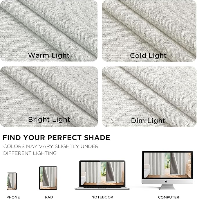 Joydeco Blackout Curtains for Bedroom - 100% Light Blocking 2 Panels Set White Drapes 37" W x 72" L, Thermal Insulated Room Darkening Curtains, Linen Textured for Living Room, Rod Pocket & Back Tabs