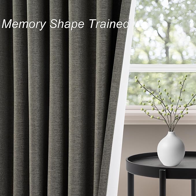 Topfinel 105 Inch Long Linen Blackout Curtains for Bedroom 2 Panels Set Modern Natural Linen Back Tab Pleated Floor to Ceiling Thermal Drapes Hooks Rings 105 in Window Drapes 100% Black Out Dark Gray