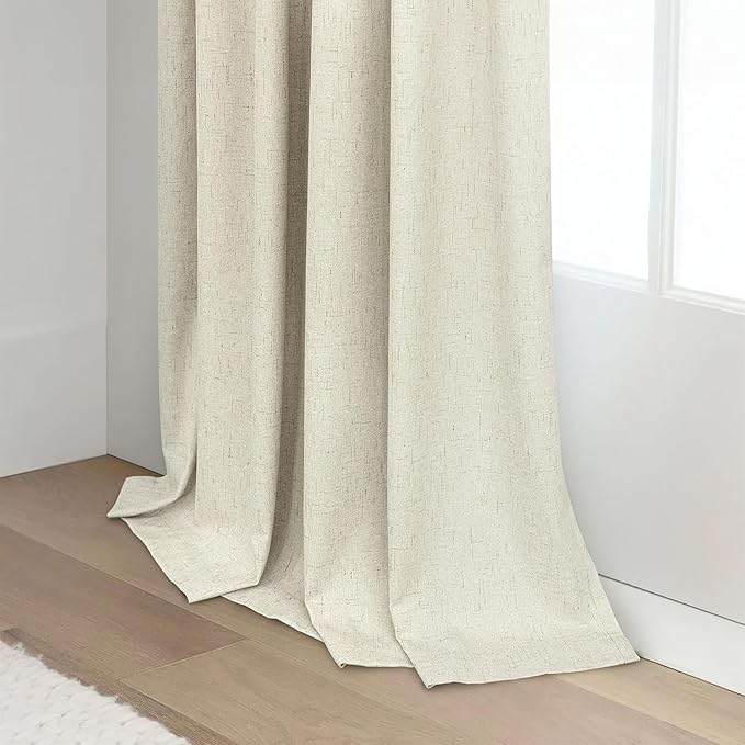 Darkening Curtains for Bedroom 72 Inch Length 2 Panels Coastal Linen Textured Blackout Curtains for Nursery Room Divider Office Cabin Closet Draft Blocking Block Out Kids Drape 52x72 Long Sand Beige
