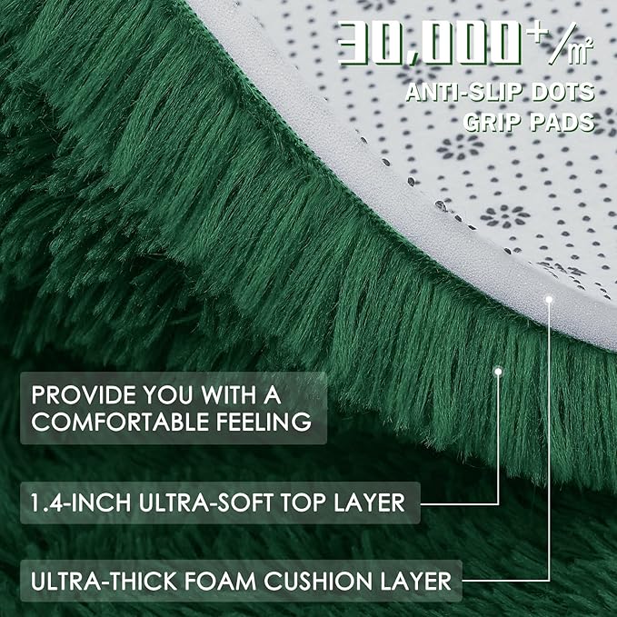 OLANLY 9x12 Machine Washable Large Area Rugs for Living Room, Bedroom, Soft Fluffy Shaggy Bedside Rug, Indoor Floor Carpet for Kids Girls and Boys, Dorms, Nursery, Home Decor Aesthetic, Dark Green
