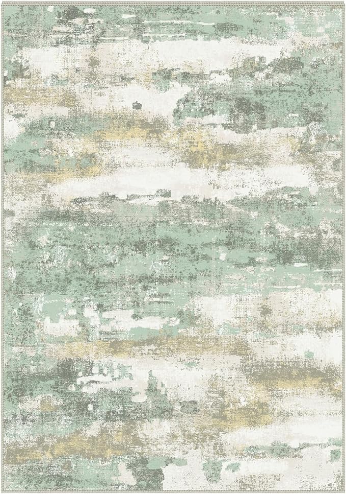 BEIMO 3x5 Rugs for Entryway Entrance Kitchen, Machine Washable Modern Abstract Soft Area Rug, Low Pile Indoor Floor Carpet with Non Slip Backing, Light Green/Cream