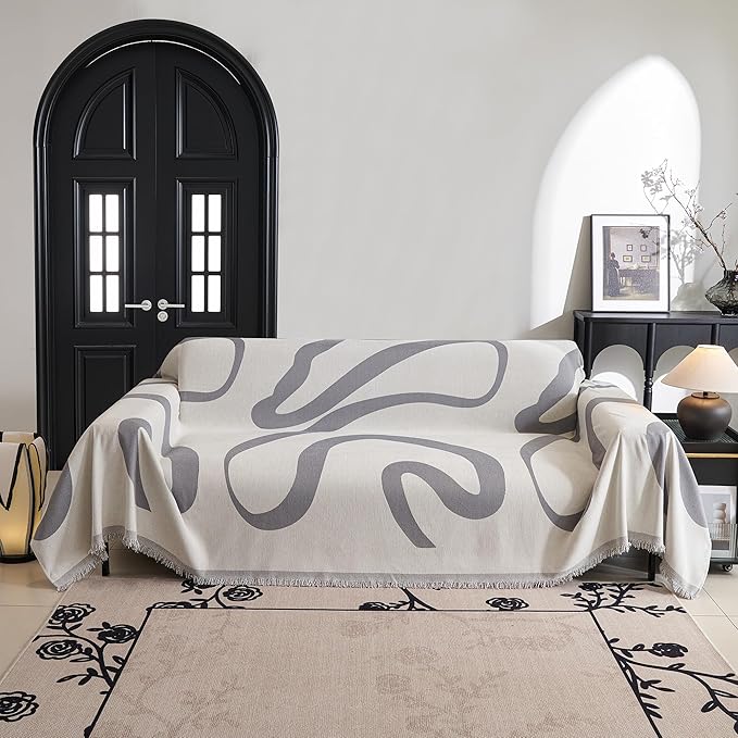 MYSKY HOME Boho Couch Cover Super Soft Couch Covers for 2-3 Cushion Couch Sofa, Modern Grey Jacquard Sofa Slipcover Loveseat Futon Cover, Couch Covers for Sectional Sofa, 71" x 134", Grey Curve