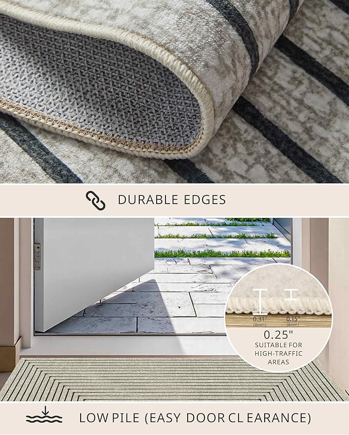 Latte&Fog 8x10 Area Rugs for Living Room, Large Beige Modern Abstract Washable Rug, Boho Non Slip Low Pile Carpet for Indoor Bedroom Dining Room, Office, Dorm, Classroom, Farmhouse and Kids Room
