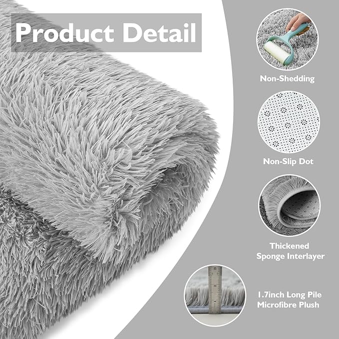 Shag Area Rug for Bedroom 5x8,Grey Fluffy Area Rugs for Living Room,Soft Fuzzy Rug Non-Shedding Indoor Plush Carpet for Kids Bedroom Nursery Dorm Home Decor