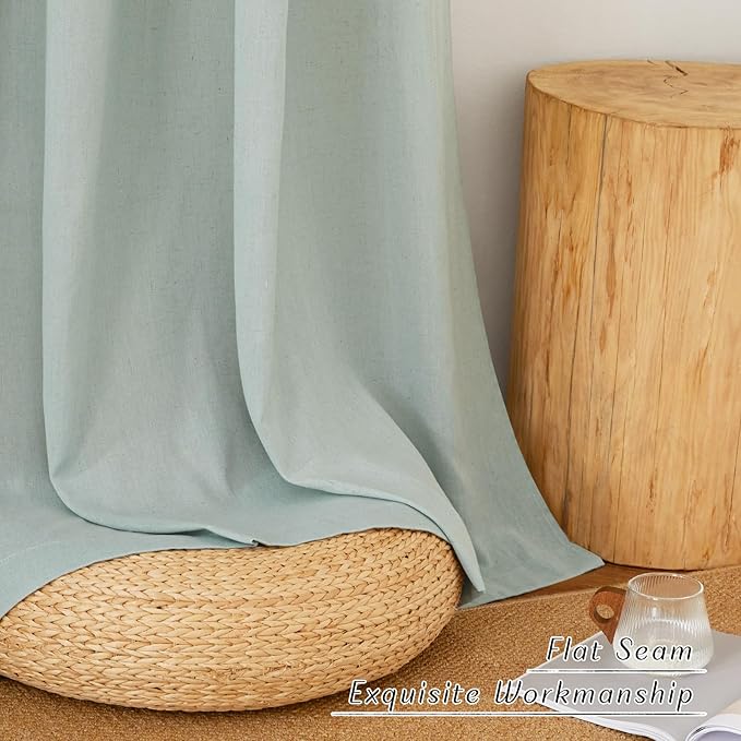 NICETOWN Linen 36 inch Curtains for Kitchen Window, Grommet Thick Flax Linen Sage Green Small Window Treatments Privacy Assured with Light Filtering for Cafe/Kids Room, W42 x L36, 2 Panels