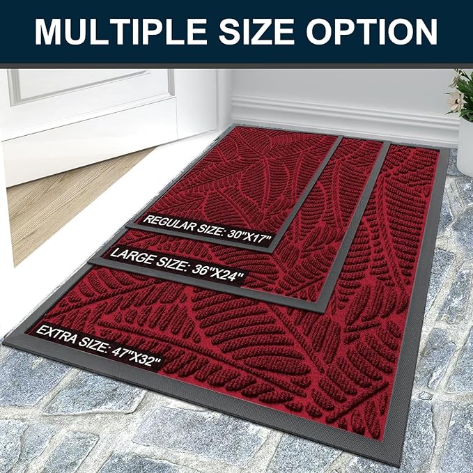 Colorxy Waterproof Doormat, Sturdy Natural Rubber Front Indoor Mat, Non Slip Low Profile Indoor Outdoor Door Mats, Stain and Fade Resistant Floor Mats, Easy Clean Patio Entry Mat, 48''x32'', Burgundy