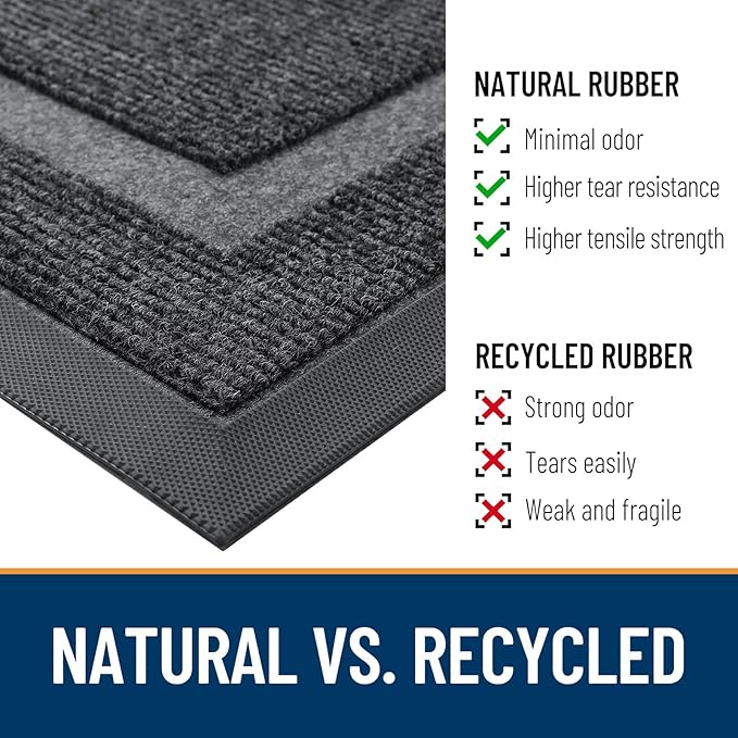 OLANLY Half Circle Door Mat Indoor Outdoor Entrance Welcome, Waterproof All-Season, All-Weather Doormat, Sturdy Natural Rubber, Low Profile, Easy Clean Patio Porch Entryway Mat, 59x35, Grey