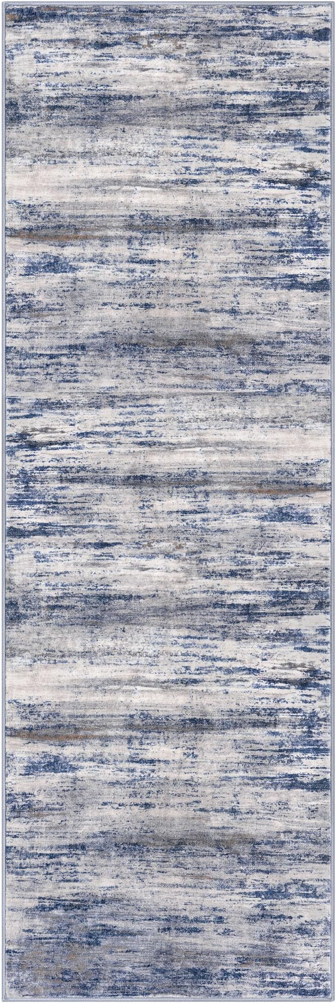 KOZYFLY 3x8 Ft Rug Modern Ombre Runner Rug for Hallway, Washable Kitchen Rugs Non-Slip Soft Striped Entryway Rug, Print Grey-Blue Abstract Carpet for Laundry Nursery