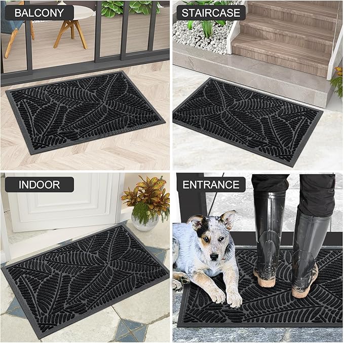 Colorxy Waterproof Doormat, Sturdy Natural Rubber Front Indoor Mat, Non Slip Low Profile Indoor Outdoor Door Mats, Stain and Fade Resistant Floor Mat, Easy Clean Patio Entrance Mat, 48''x32'', Black