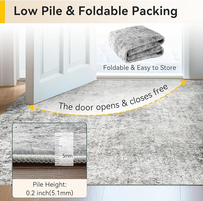 Washable Area Rugs 9'x12' Non-Slip Modern Abstract Soft for Living Room Entryway Bedroom Nursery, Print Pattern, Gray White Grey