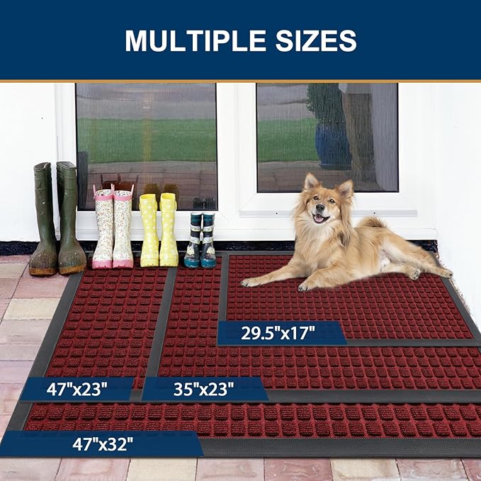 Smiry Front Door Mat Outside Entrance, Heavy Duty Natural Rubber Doormat, Non Slip, Trap Dirt and Moisture, Easy Clean, Low Profile Welcome Floor Mats for Indoor Outdoor Entry, 70x46.5 Inch, Red