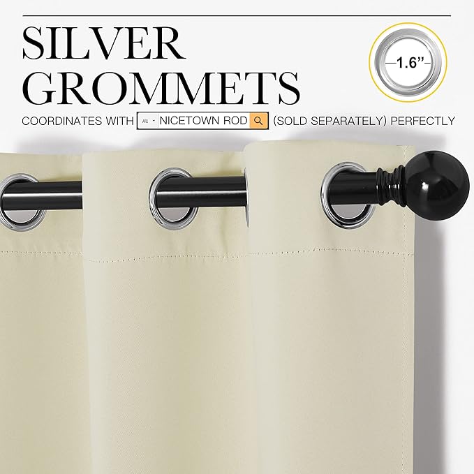NICETOWN Kitchen Curtains, Short Curtains for Bedroom Windows, Thermal Insulated Room Darkening Curtain Panels for Girls Room, Cafe (Beige, 34" W by 63" L, 1 Pair)