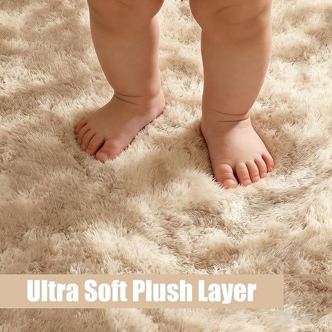 Shag Area Rug for Bedroom 5x8,Fluffy Area Rugs for Living Room,Soft Fuzzy Rug Non-Shedding Indoor Plush Carpet for Kids Bedroom Nursery Dorm Home Decor,Tie-Dyed Beige