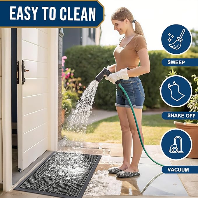 Smiry Front Door Mat Outside Entrance, Heavy Duty Sturdy Natural Rubber Doormat, Trap Dirt and Moisture, Easy Clean Low Profile Welcome Floor Mats for Indoor Outdoor Entry, 35X23 Inch, Medium Grey