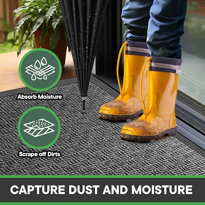 Mibao Front Door Mat, Heavy Duty Durable Welcome Mat for Outdoor Indoor, Dirt Trapper Waterproof Super Absorbent Door Mat for Entryway Outside Patio Porch, 73" x 46", Gray