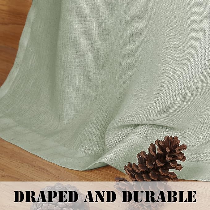H.VERSAILTEX Grommet Privacy Linen Curtains - 2 Pieces - Total Size 104 Inch Wide (52 Inch Each Panel) - 96 Inch Long - Elegant, Light Filtering Panel Drapes for Bedroom (52" W x 96" L, Sage)