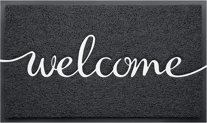 BeneathYourFeet Door Mat, Welcome Mat Low Profile Floor Mat Front Doormat Indoor and Outdoor Doormat Non Slip Rugs for Entryway, Patio, High Traffic Areas (30"x17.5", Black-Welcome)