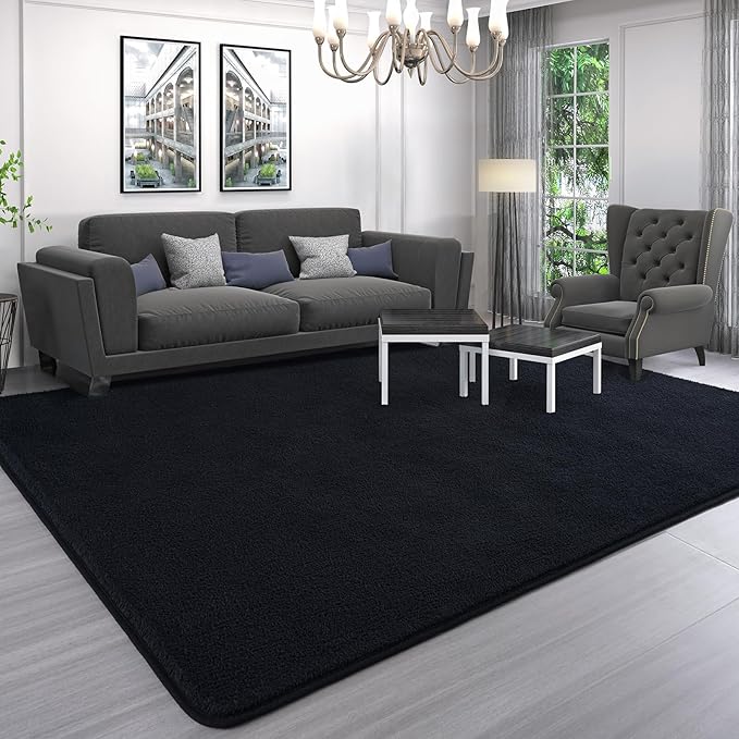 AROGAN Modern Shag Area Rug for Living Room, 5x7 Feet Washable Rugs for Bedroom, Indoor Floor Carpet Rugs, Plush Memory Foam Bedside for Kids Girls Teens Room Low Pile Rug Decor, Black