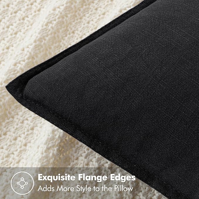 MIULEE Decorative Linen Euro Sham Pillow Covers 24x24 Black Boho Farmhouse Neutral Couch Throw Pillows for Halloween Bed Pack of 2 Accent Modern Pillowcase Sofa Livingroom Home Decor