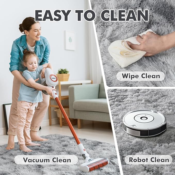 9x12 Ft Extra Large Shag Rugs for Living Room, Tie Dyed Ultra Soft Fluffy Furry Area Rugs for Bedroom Indoor Floor, Aesthetic Carpet for Kids Home Decor (Grey)