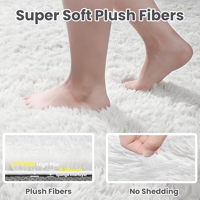 4x6 Area Rugs for Living Room Rug: Soft Fluffy Shag White Rugs for Bedroom, Non-Slip Large Fuzzy Plush Rug Indoor Floor Carpet for Nursery Kids Boys Girls Room, Dorms, Playroom, Modern Home Decor