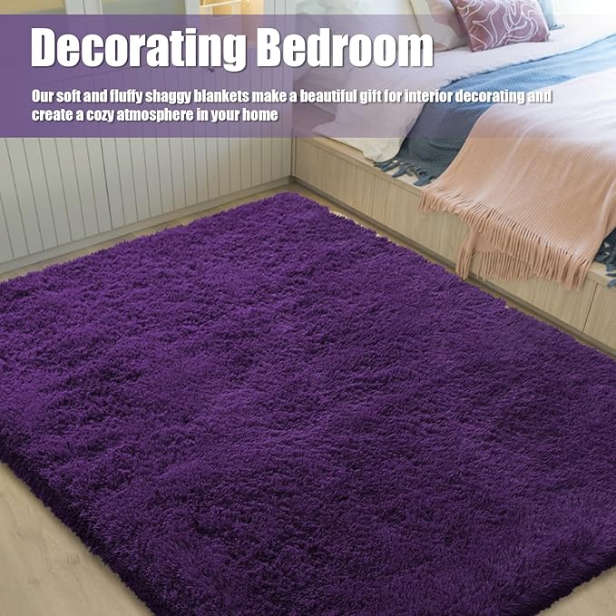 8x10 Fluffy Area Rugs for Living Room,Shag Area Rug for Bedroom,Soft Purple Fuzzy Rug Non-Shedding Indoor Plush Carpet for Kids Bedroom Nursery Home Decor