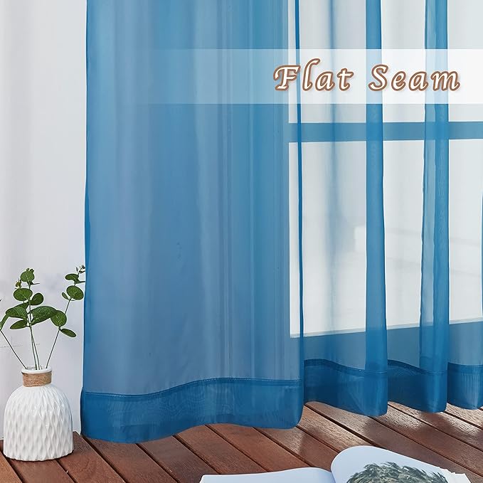 NICETOWN Voile Sheer Turquoise Curtains 90 inch Length, Grommet Airy Voile Sheer Drapes Light Filtering Window Treatments for Bedroom/Living Room, 2 Panels, W54 x L90