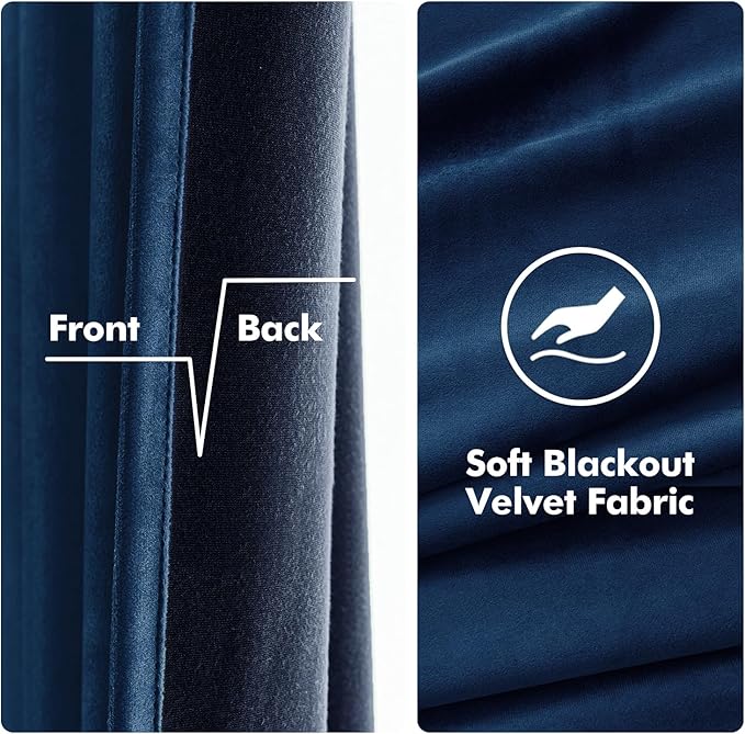 MIULEE Elegant Velvet Curtains Navy Blue Grommet Curtains Thermal Insulated Soundproof Room Darkening Blackout Curtains/Drapes for Girls & Ladys Living Room/Bedroom 52 x 96 Inch 2 Panels