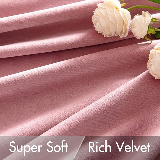 MIULEE Velvet Curtains 96 inches 2 Panels - Luxury Blackout Curtains for Girls Bedroom Nursery Living Room Thermal Insulated Super Soft Window Drapes Rod Pocket & Back Tab, Blush Pink, W52 x L96 inch