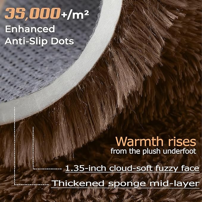 5x8 Area Rug for Living Room: Fluffy Shag Soft Washable Rugs Fuzzy Plush Indoor Carpet for Bedroom Nursery Playroom Dorm Kids Girls Boys Room (Coffee, 5'x8')