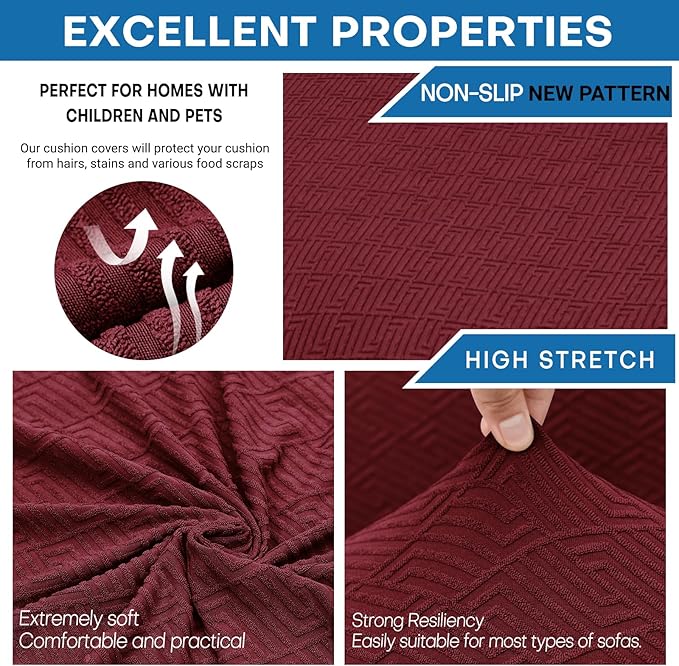 XINEAGE 2026 New 4 Pieces Couch Covers for 3 Cushion Couch Super Stretch Thick Soft Sofa Cover Anti Slip Sofa Slipcover Dogs Cats Furniture Protector (Wine Red, 71"-91")