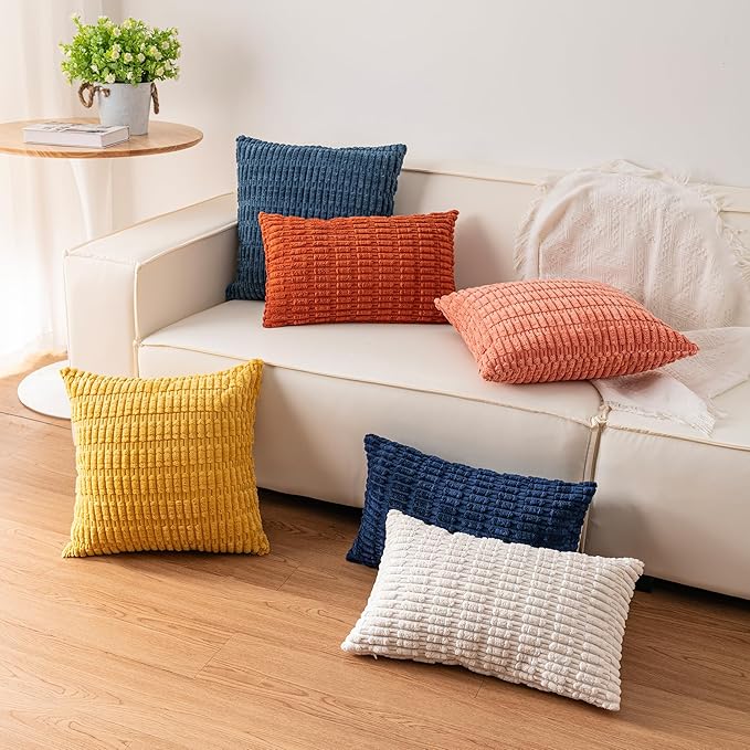 Corduroy Decorative Throw Pillow Covers 14x36 Inch Soft Striped Pillow Covers Modern Farmhouse Home Decor for Sofa Living Room Couch Bed（Teal）