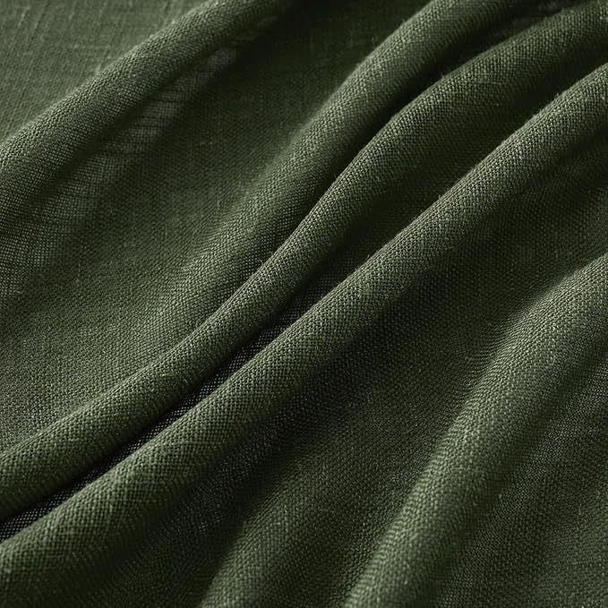 MIULEE Olive Green Linen Curtains 54 Inch Length 2 Panels for Bedroom Living Room, Soft Thick Linen Textured Natural Short Window Drapes Semi Sheer Light Filtering Back Tab Burlap Look Decor