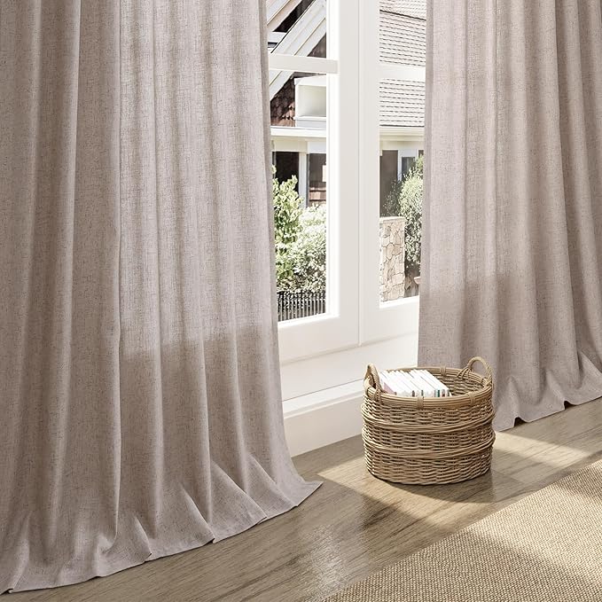 Brownish Grey Linen Curtains 120 Inch Extra Long for Living Room Back Tab Light Filtering Semi Sheer Drapes Modern Farmhouse Boho Cotton Textured Curtain for Floor to Ceiling High Window 52x120