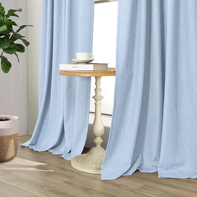 Pitalk Light Blue Curtains for Bedroom 63 Inch Length 2 Panels Linen Blackout Room Darkening Cold Heat Light Blocking Sky Baby Blue Curtains for Kids Room Girls Boys Nursery Breakfast Nook 52x63 Long