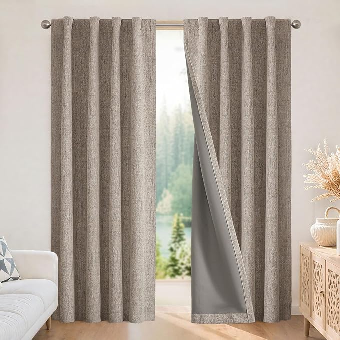 Joydeco Blackout Curtains for Bedroom - 108 Inch Linen Drapes 2 Panels Set, Thermal Insulated Room Darkening Curtains, Linen Textured for Living Room, Rod Pocket & Back Tabs