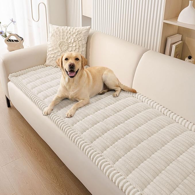 Smiry Couch Cover for Dogs Washable, Non Slip Fuzzy Pet Couch Covers for 3 Cushion Sofa Pet Friendly, Thick Soft Sofa Slipcovers Cushion Protector (White, 27.6" x 59")