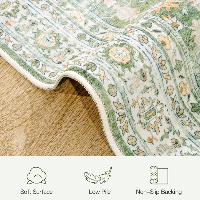 Lofus 8x10 Area Rug for Living Room, Light Green Washable Area Rugs with Non-Slip Backing,Soft Boho Carpets for Bedroom Dining Room Home Office Indoor Nursery