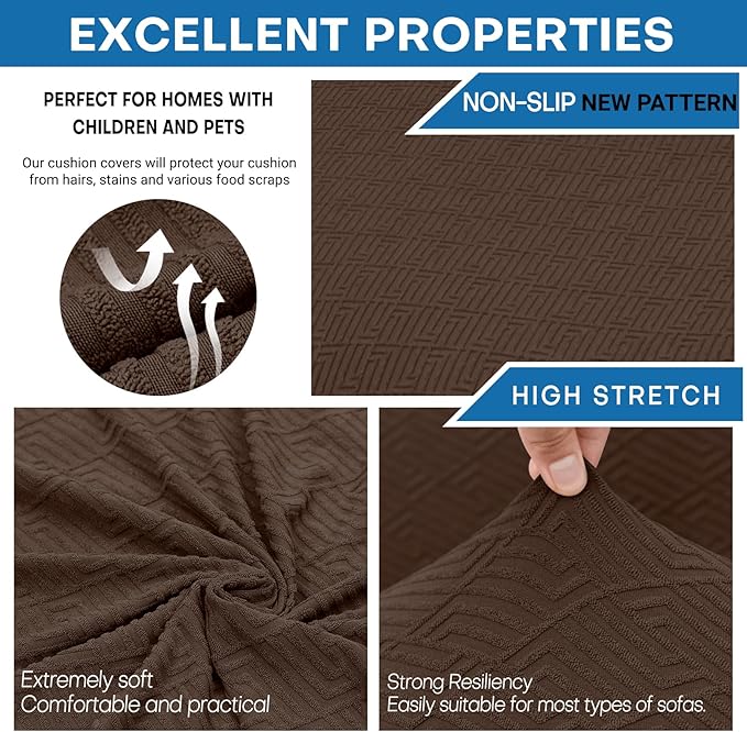 XINEAGE 2026 New 4 Pieces Extra Large Couch Covers for 3 Cushion Sofa Super Stretch Sofa Cover for 3 Large Seat Cushion Universal Fitted Slip Cover for Living Room (Coffee), 91"-110"(3 Cushions)