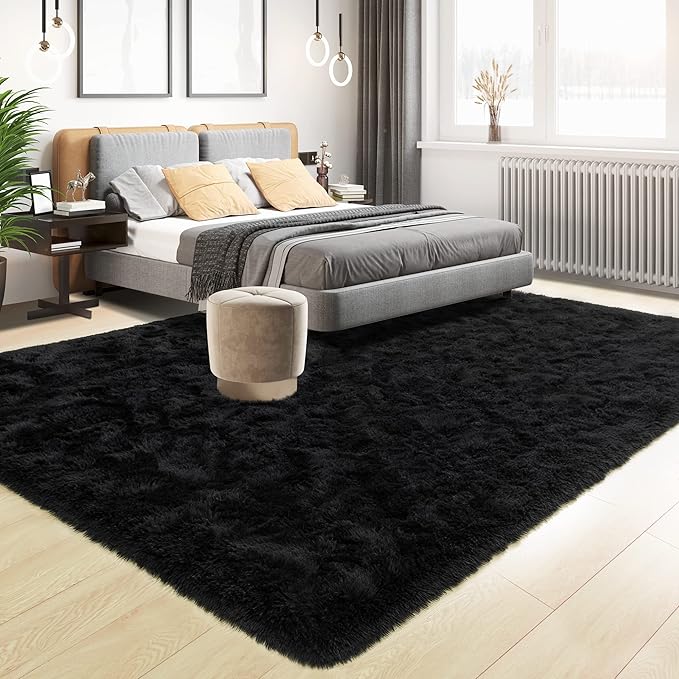 Tepook Area Rugs 9x12 for Living Room, Super Soft Fluffy Rugs for Bedroom, Modern Shaggy Rug Fuzzy Carpets for Kids, Plush Indoor Nursery Home Decor Rug with Non-Slip Bottom, Black