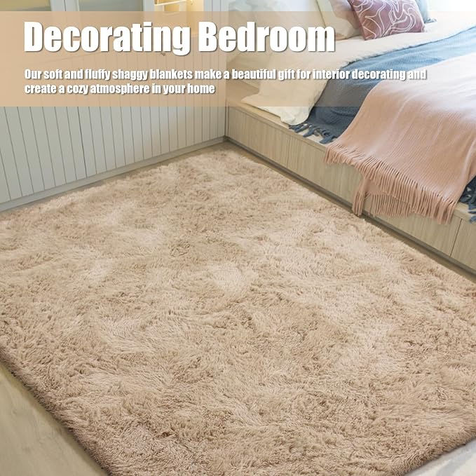 Shag Area Rug for Bedroom 5x8,Beige Fluffy Area Rugs for Living Room,Soft Fuzzy Rug Non-Shedding Indoor Plush Carpet for Kids Bedroom Nursery Dorm Home Decor