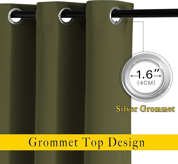 NICETOWN Olive Curtains 96 inches Long, Grommet Thermal Insulated Room Darkening Curtains Privacy Window Treatments for Boys Room/Living Room, W46 x L96, 2 Panels